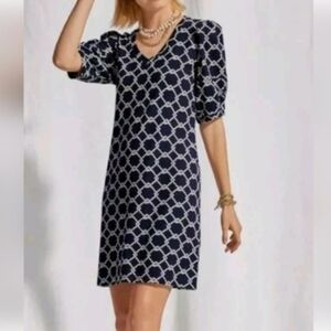 Cabi Dress Mini Puff Sleeve Pullover Nautucal Rope Novelty Print Med
